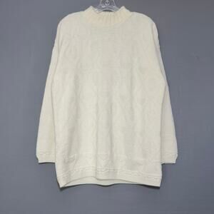 DANA SCOTT Vintage Cream Patterned Knit Mock Neck Sweater Size L Large